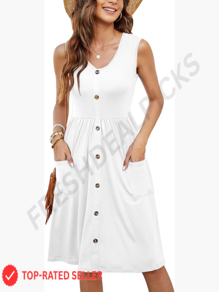 Sleeveless Casual Swing Midi Dress With Pockets Loose Flowy Summer Wear